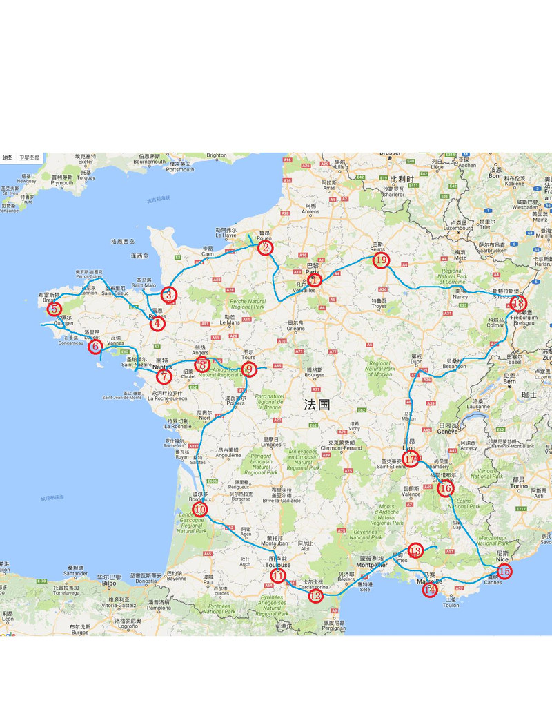 环法自驾游行程路线图